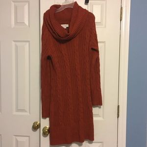 Burnt orange Sweater Dress with cowl neck